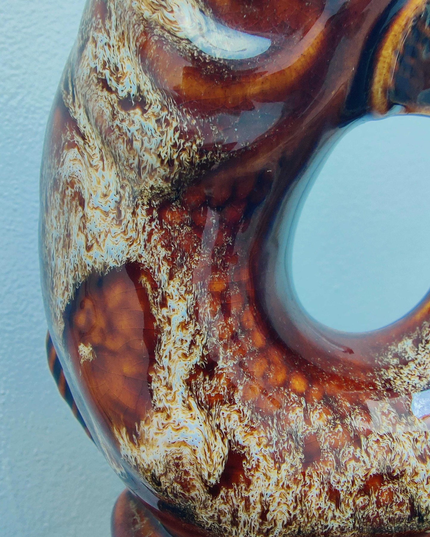 Fosters Studio Pottery Gurgle Fish Jug - Treacle Glaze, Cornwall, England c.1970