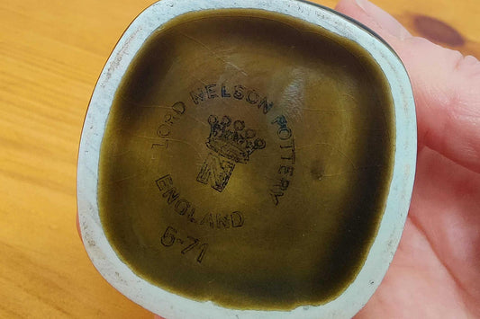 Base of a Lord Nelson Pottery vase showing the crowned backstamp and England mark