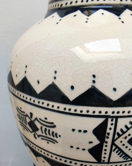 Vintage Safi Moroccan Pottery Vase - Berber Geometric Decoration c.1960