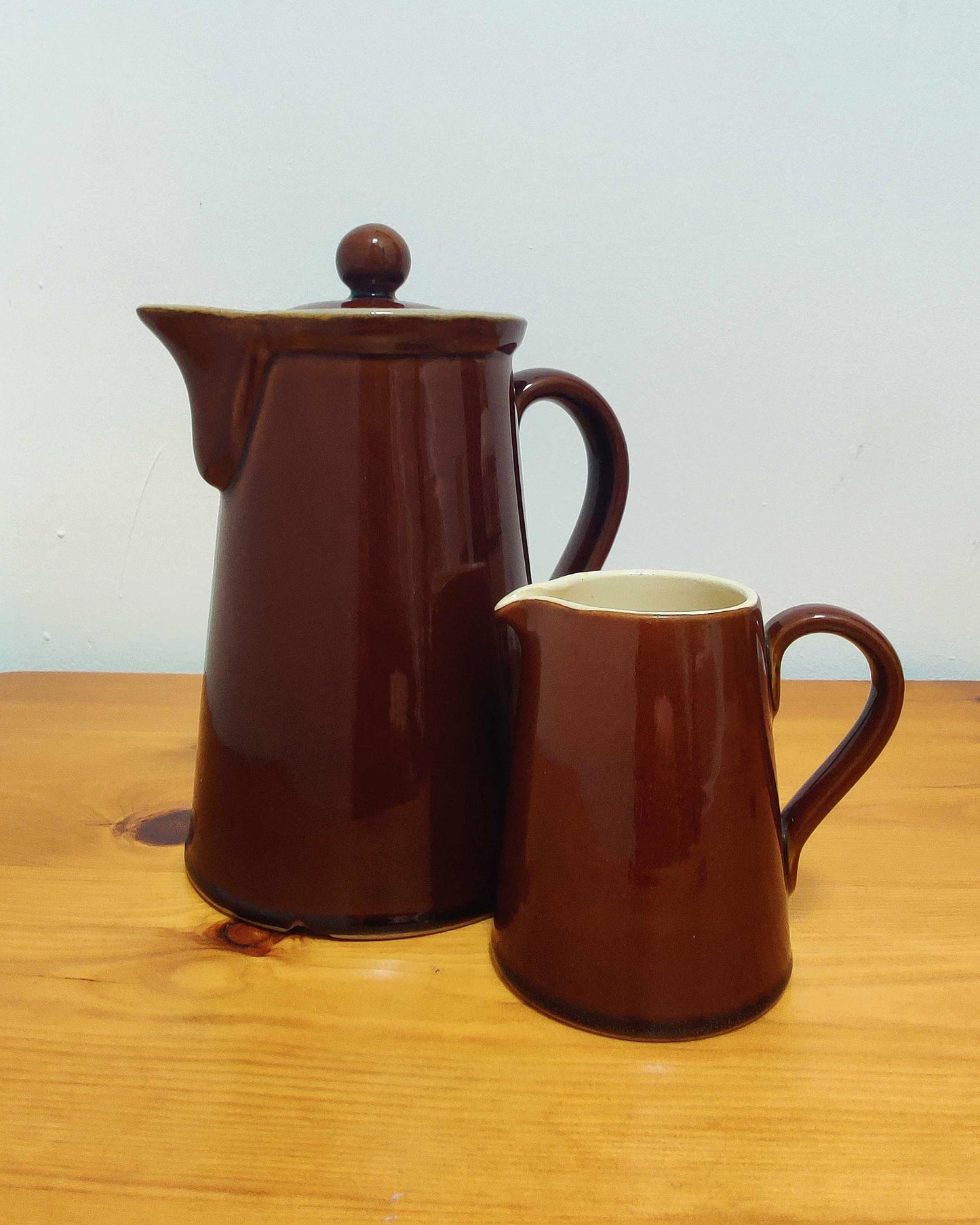 Bourne Denby Coffee Pot & Milk Jug Set - Homestead Brown Glaze, England c.1960