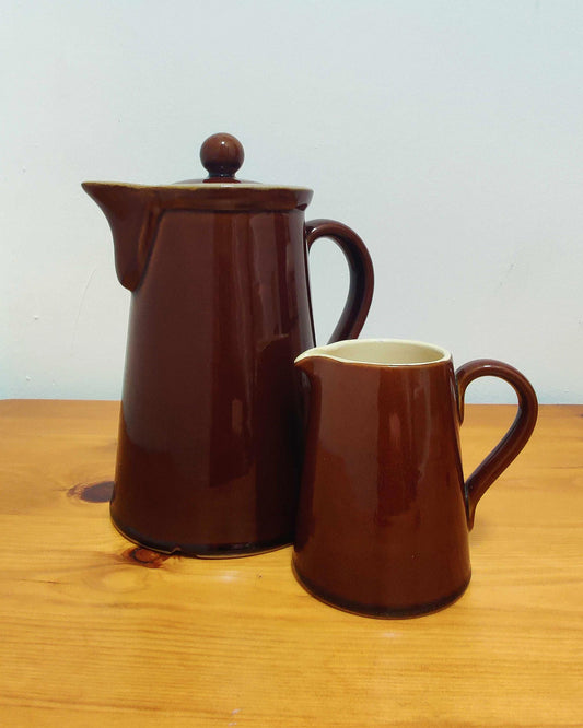 Bourne Denby Coffee Pot & Milk Jug Set - Homestead Brown Glaze, England c.1960