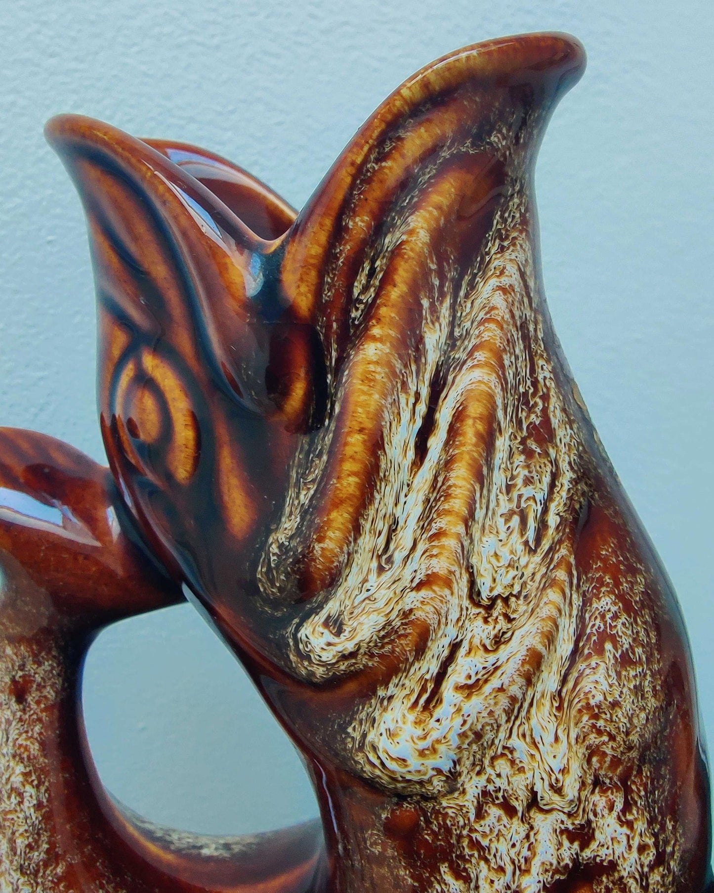 Fosters Studio Pottery Gurgle Fish Jug - Treacle Glaze, Cornwall, England c.1970