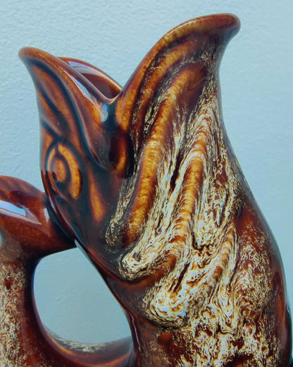 Fosters Studio Pottery Gurgle Fish Jug - Treacle Glaze, Cornwall, England c.1970