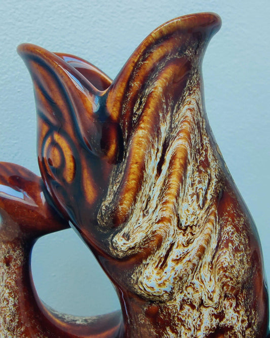 Fosters Studio Pottery Gurgle Fish Jug - Treacle Glaze, Cornwall, England c.1970