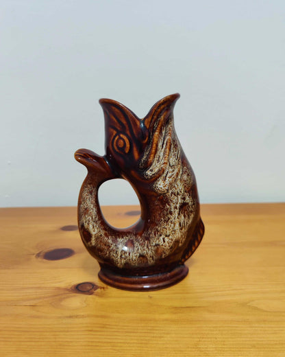 Fosters Studio Pottery Gurgle Fish Jug - Treacle Glaze, Cornwall, England c.1970