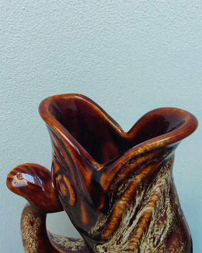 Fosters Studio Pottery Gurgle Fish Jug - Treacle Glaze, Cornwall, England c.1970