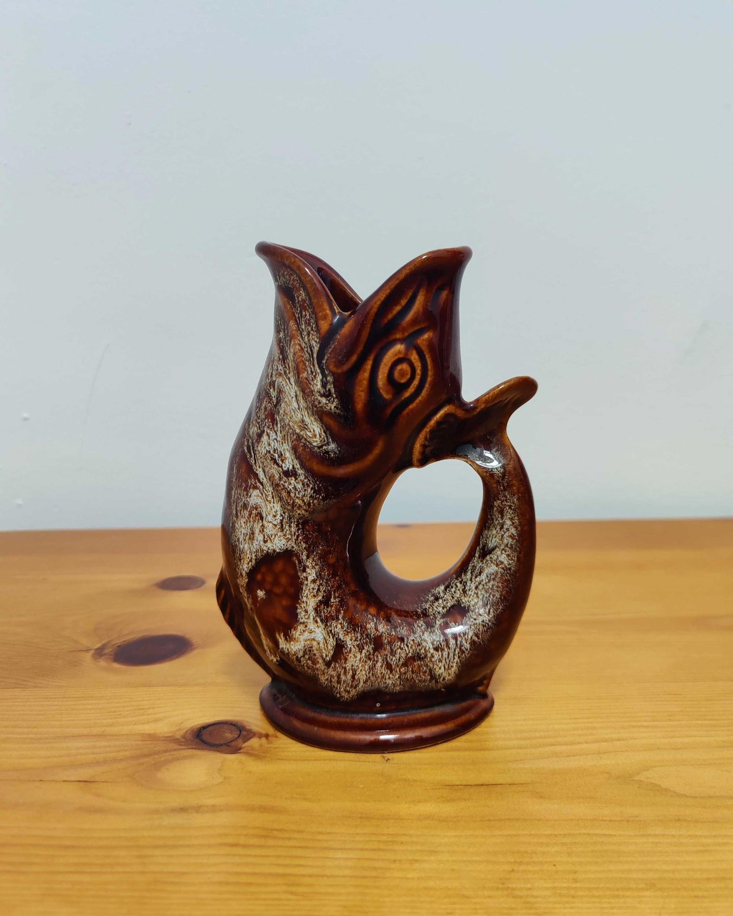 Fosters Studio Pottery Gurgle Fish Jug - Treacle Glaze, Cornwall, England c.1970