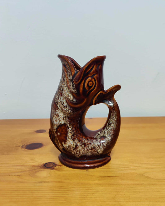 Fosters Studio Pottery Gurgle Fish Jug - Treacle Glaze, Cornwall, England c.1970