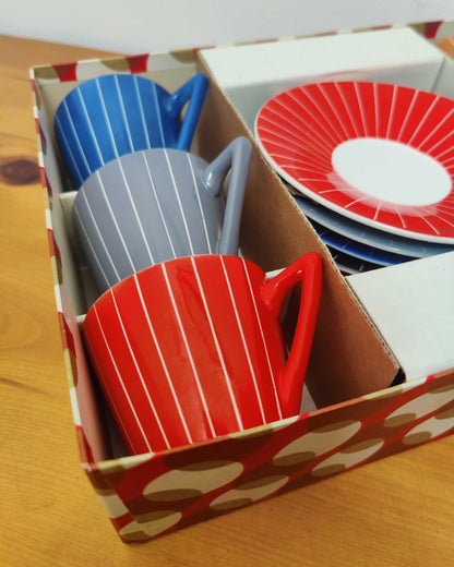Granit Hungary Multicolour Cup & Saucer Set - Six Colours, Original Box c.1960