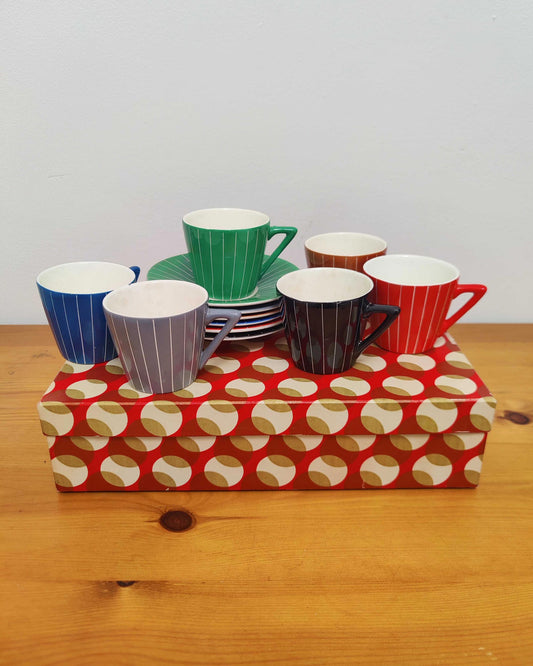 Granit Hungary Multicolour Cup & Saucer Set - Six Colours, Original Box c.1960