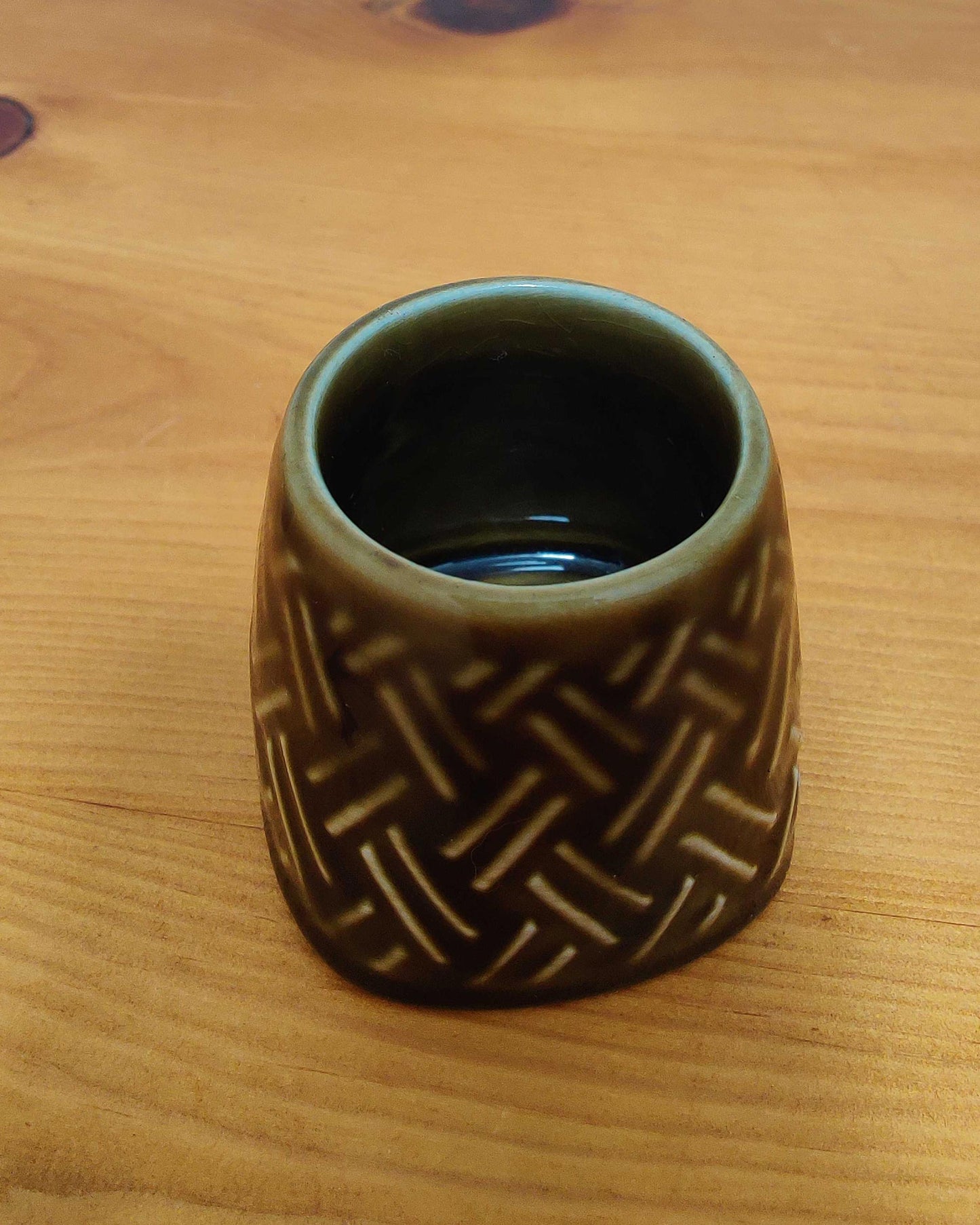 Title Lord Nelson Pottery Vase - Basketweave Relief, Olive Glaze, England 1971