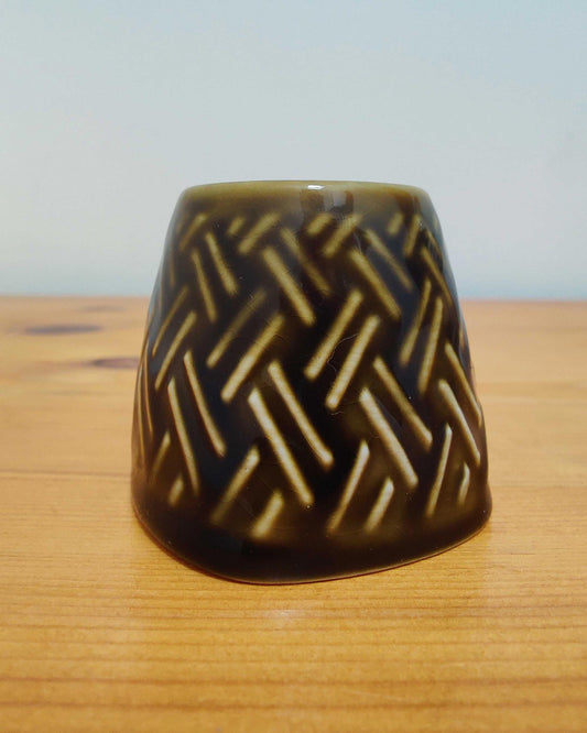 Title Lord Nelson Pottery Vase - Basketweave Relief, Olive Glaze, England 1971