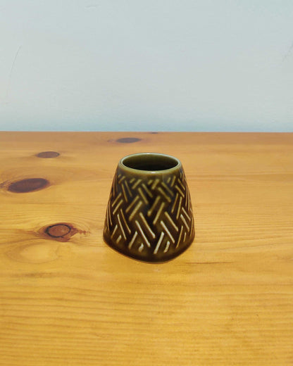 Title Lord Nelson Pottery Vase - Basketweave Relief, Olive Glaze, England 1971