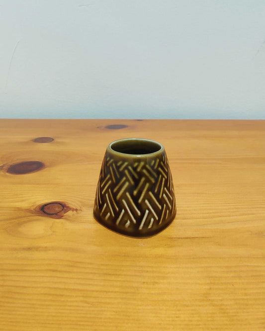 Title Lord Nelson Pottery Vase - Basketweave Relief, Olive Glaze, England 1971
