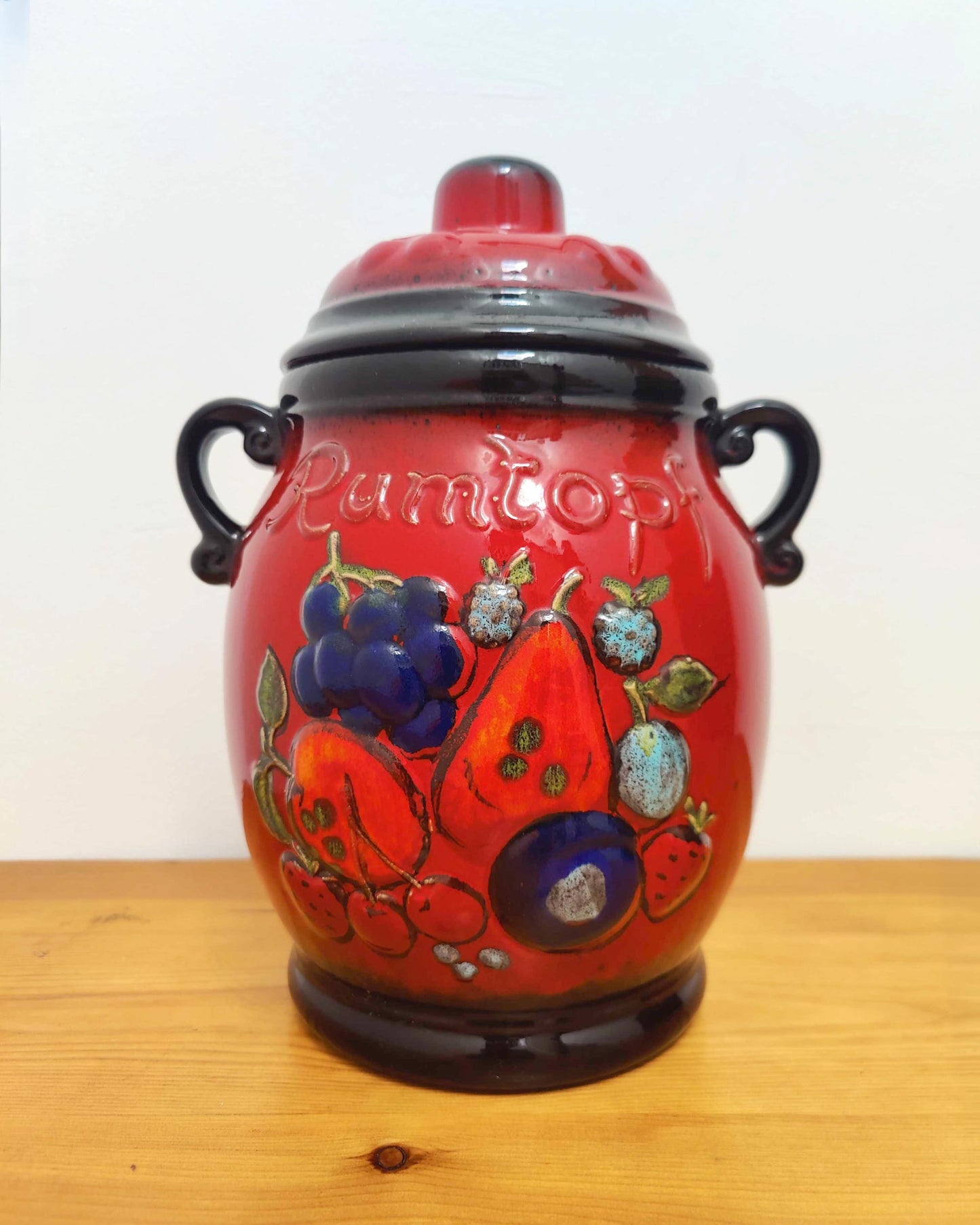 Scheurich Keramik West German Rumtopf Preserving Jar - Volcanic Red Flambé Glaze, Model 865-31, c.1970