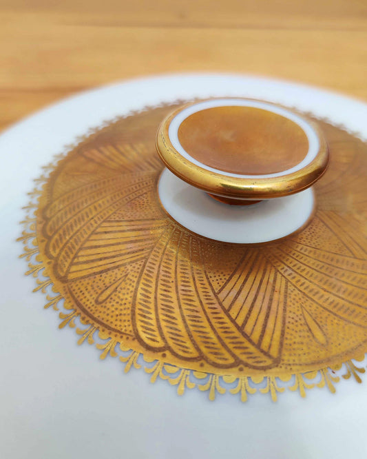 Winterling Marktleuthen Bavaria Lidded Porcelain Serving Tureen - Burnished Gold Sunburst Decoration, c.1950
